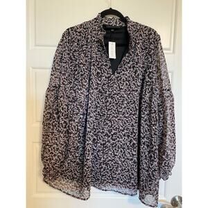 NWT Lane Bryant Top Blouse Size 20 Womens Split Neck Print Silky Polyester